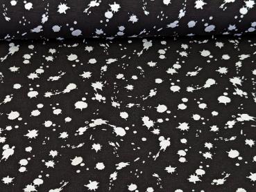 Baumwolljersey Weiße Farbkleckse auf Schwarz 35 x 150 cm